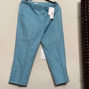 ANNE KLEIN Sport Blue Pique Flat Front Stretch Cropped Capri Pants Size 10 NWT